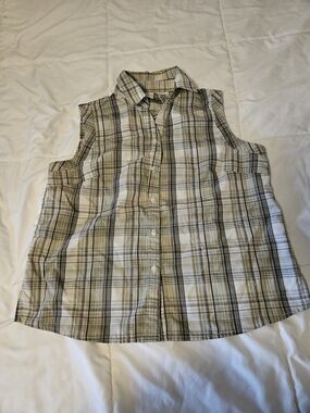 White Stag Green and Cream Plaid Button Shirt